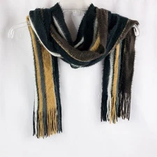 Cejon Brown Black White Striped Soft Scarf Unisex Men Women One Size