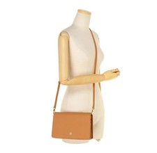 Tory Burch Tan Saffiano Crossbody Bag Small Gold Hardware Logo Detachable Strap