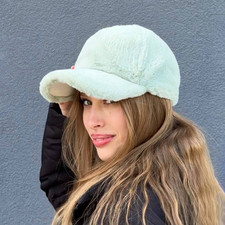 Womens Fuzzy Teddy Baseball Cap Warm Winter Soft Faux Fur Adjustable