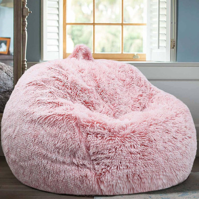 Fluffy Stuffed Animal Storage Bean Bag Chair Cover (No Filler), Faux Fur Comfy B