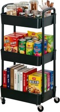 3-Tier Plastic Rolling Utility Cart with Wheels for Storage,Black