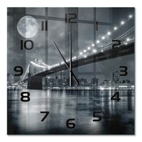 Wanduhr Aus GehäRtetem Glas Als Glasuhr Brooklyn Bridge Schwarze Zeiger 60X60 Cm