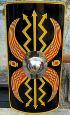 Hand-Painted Roman Scutum Shield: Steel & Brass Legionary Battle Replica