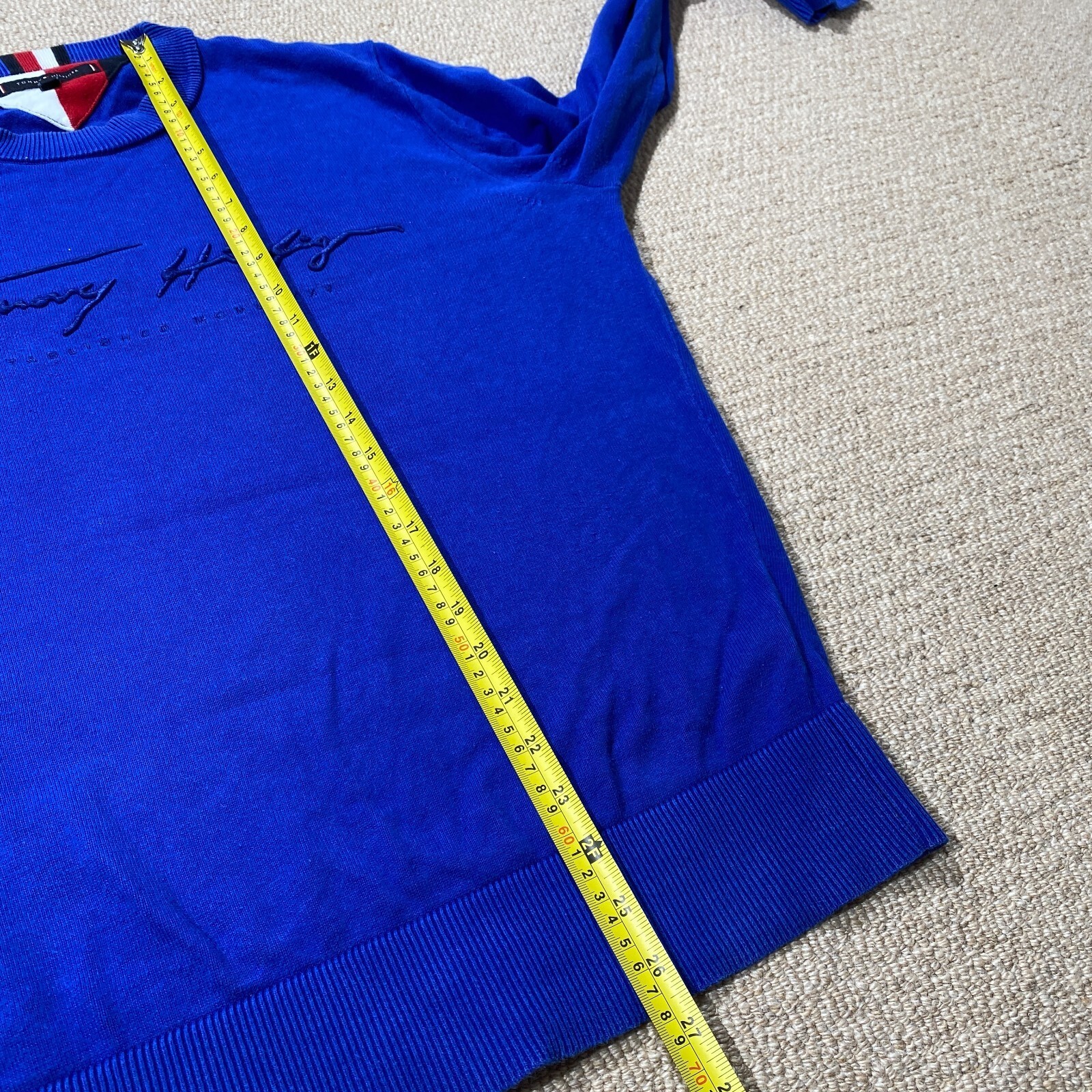 Tommy Hilfiger Jumper Mens Large Slim Fit Royal Blue Embroidered Script Sweater thumbnail 8