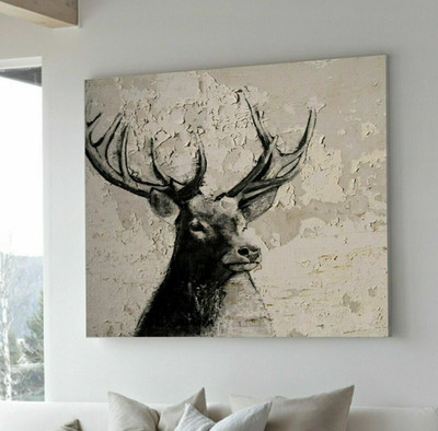 XL LEINWAND BILD BIS 110x100x5 HIRSCH SHABBY CHIC ABSTRAKT NATUR MODERN GEMÄLDE 