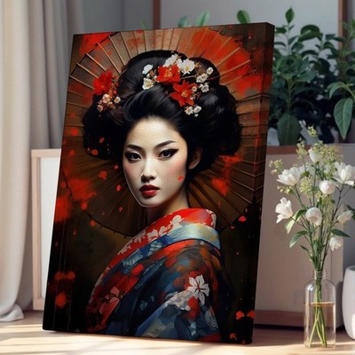 Geisha Digital Art Leinwand Wandbild Kunstdruck Wohndeko fertig zum Aufhängen