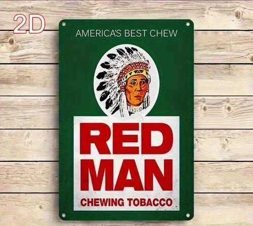 Vintage Red Man Chewing Tobacco Advertising Metal Tin Sign 12x8 Retro Wall Decor