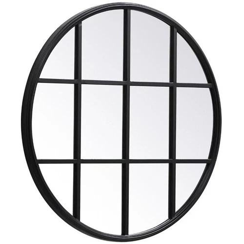 Elegant Decor Motif 28" Round Mid Century Metal Windowpane Frame Mirror in Black - Picture 3 of 7