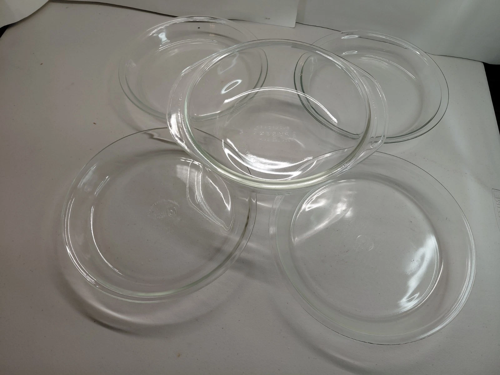 Set of 5 VTG Pyrex Clear Glass - (4) 209 Pie Pans & (1) 503 Oven Roaster Dish