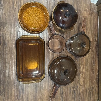 Vision Corning Pyrex Glass 11 Piece Cookware Pans Lids Vision France Lot Anchor