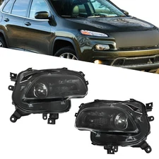 Labwork Right+Left Headlights Assembly For 2014-2018 Jeep Cherokee Halogen Clear