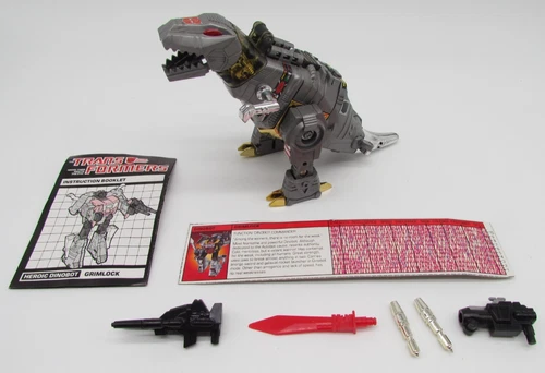 Vtg 1985 G1 Transformers Grimlock Dinobot Complete w/ Instructions & Stats Card