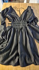 Black Pleated Dress With Cut Outs And Elastic Waist Size S