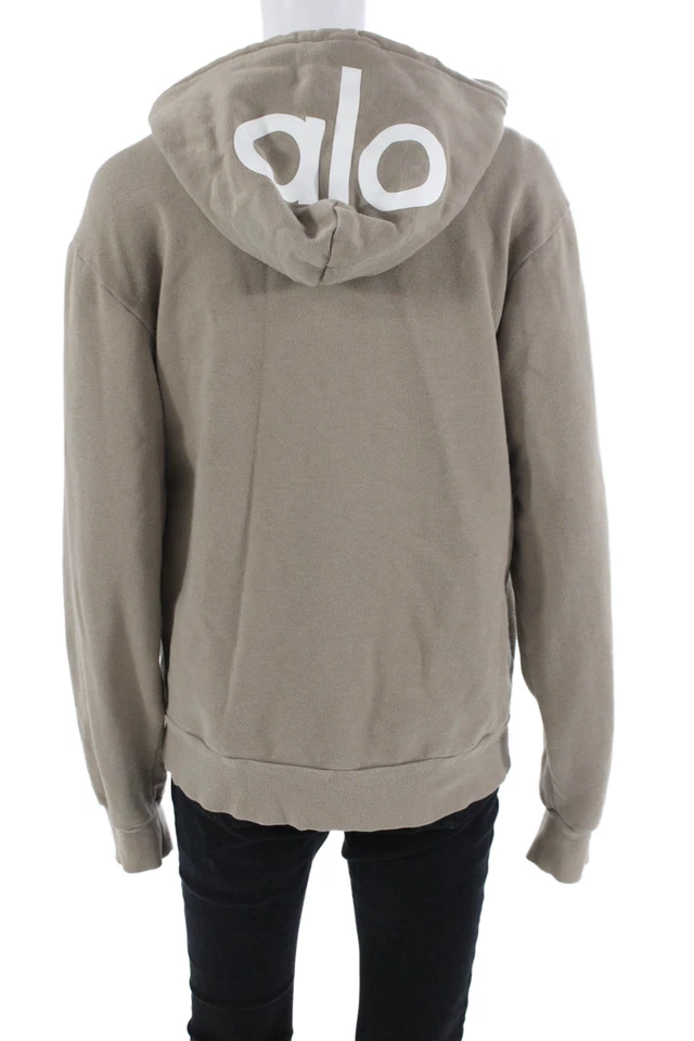 Alo Yoga Unisex Full-zip Hoodie Beige Drawstring Long Sleeve Size S - Image 3 of 4