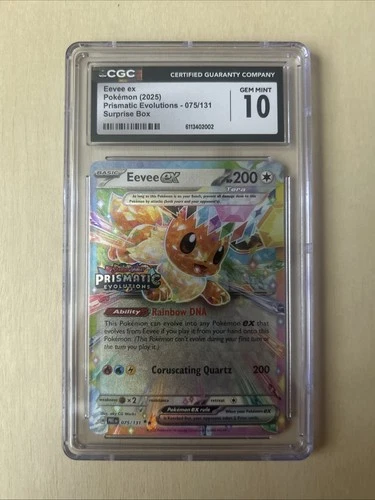 Pokémon Eevee ex Prismatic Evolutions Promo Surprise Box Holo PSA 10 075/131