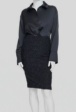 Halston Women's Black Mixed-Media Long Sleeves Sheath Dress Sz 8