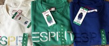 Lot of 3 NWT Esprit Logo Fleece Crewneck Sweatshirt Cream Blue Green 80's XL