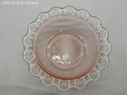 Pink Depression Glass Bowl Open Lace Scalloped Rim Sunburst Base Vintage