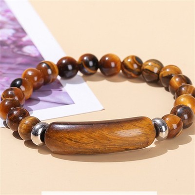 8mm Natural Yellow Tiger Eye Gem Ball Bend Stretchy Bracelet About 7.5'' C1345