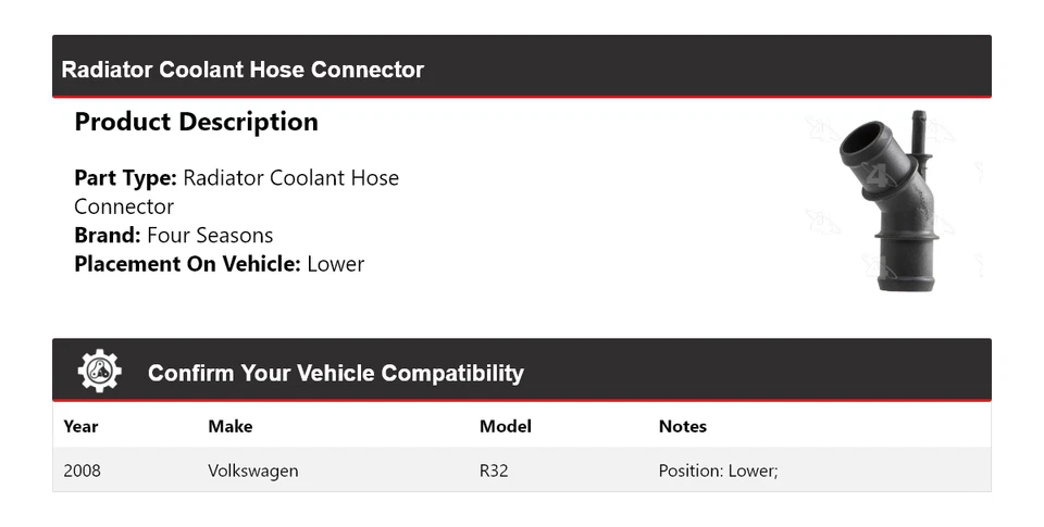 Conector de manguera de refrigerante de radiador inferior 4 estaciones para Volkswagen R32 2008 Foto 2 de 4