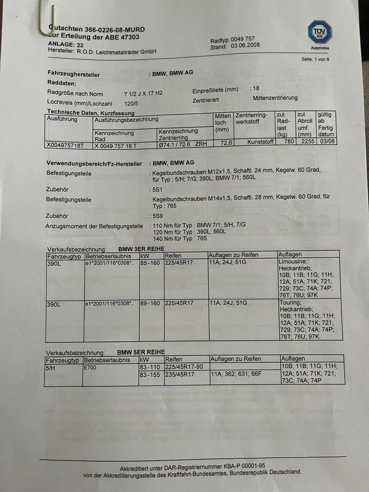 Alu-Felgen: Hersteller R.O.D. Leichtmetallräder Für 3er/5er/7er BMW - Bild 2 von 3