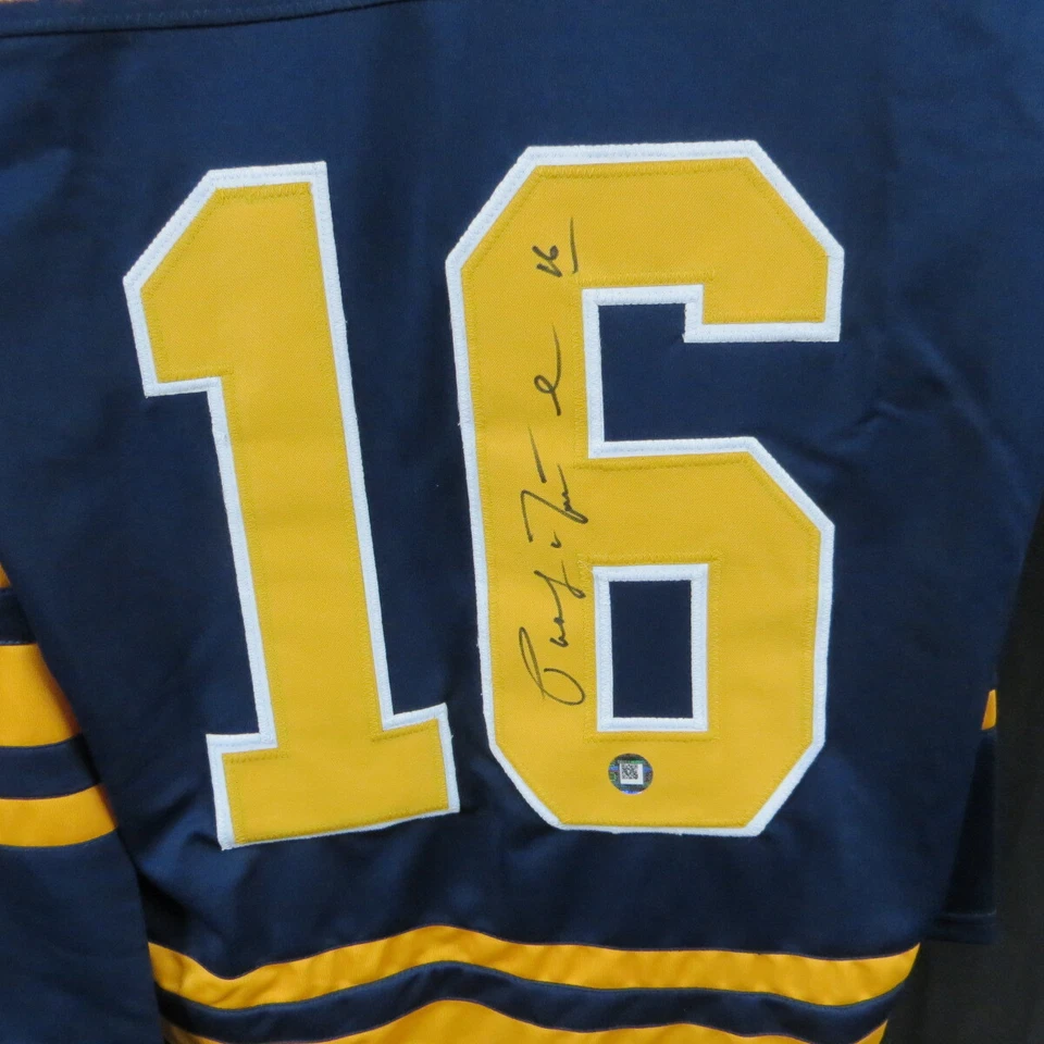 Camiseta deportiva firmada por Pat LaFontaine Buffalo Sabers Dave & Adams pegatina certificado de autenticidad talla XL Foto 2 de 3