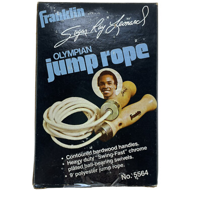 Franklin Jump Rope Sugar Ray Leonard No. 5564 Hardwood Handles 9 Ft. Swing Fast 