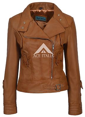 SUPERMODEL Damen Jacke hellbraun Biker Oberteile Rock echt italienisches Lederjacke 4110