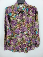 Jeri Marque Vintage Blouse Womens Medium Colorful Floral Silk Long Sleeve Top