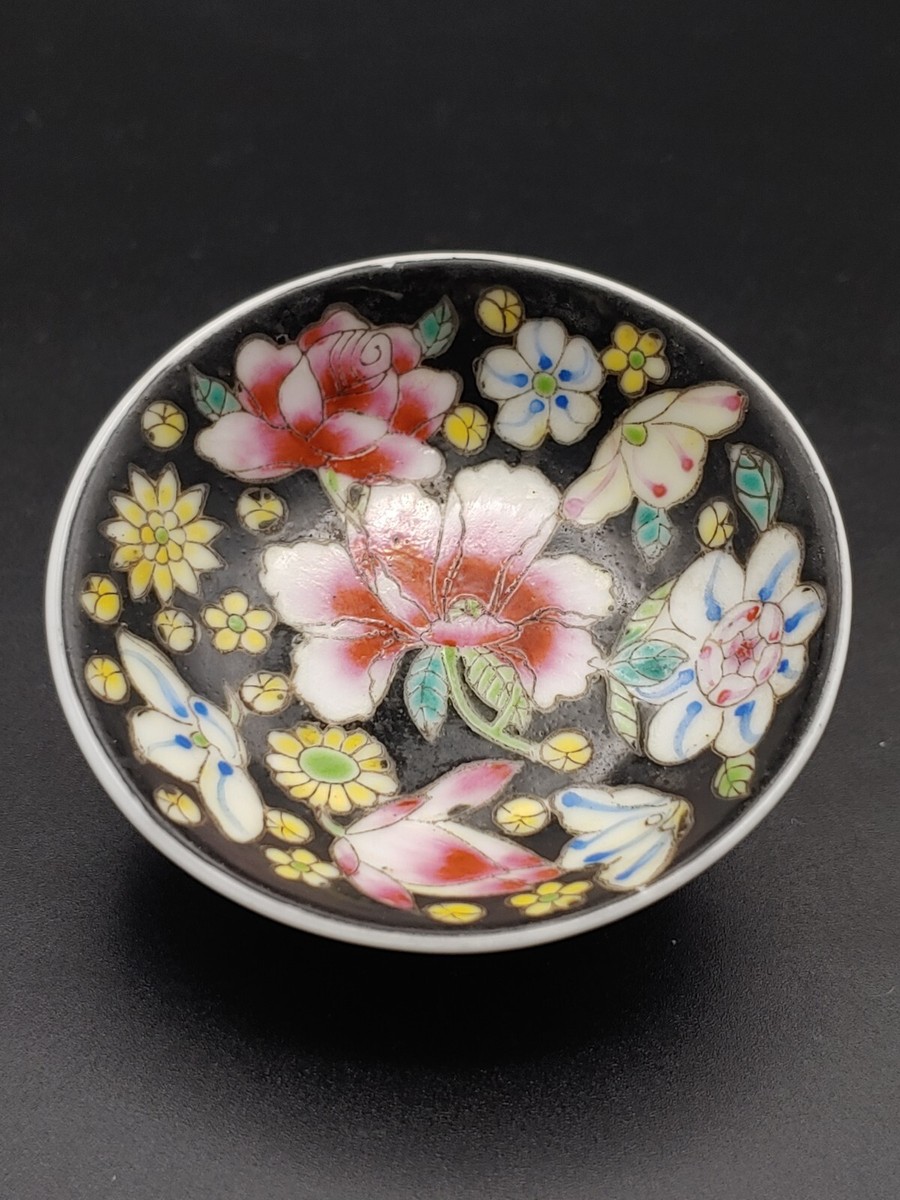 景德镇十大瓷厂草帽款墨地粉彩Group Vintage China Noire Rose