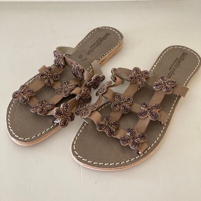 LaidBackLondon Anthropologie Adara Pink/Rose Floral Beaded Sandals Sz 40/9 NWOT