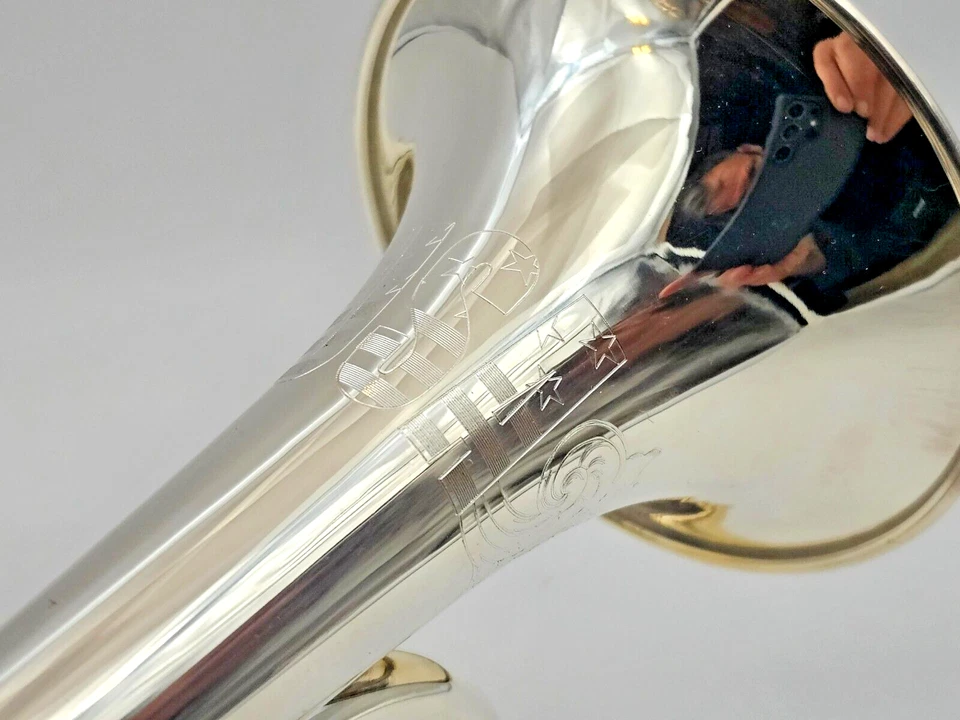 PERSONALIZADO GRABADO "USA" Regimiento Corneta-NÍQUEL-Llave de G/F- Estuche Acolchado y Boquilla Foto 4 de 4