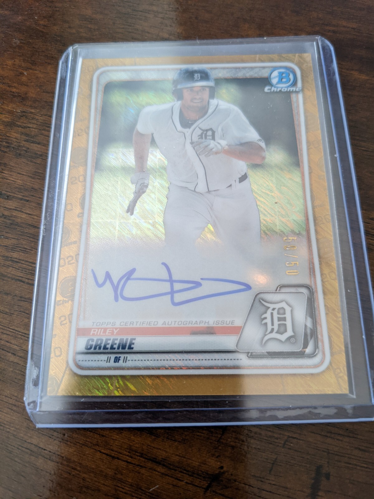 2020 Bowman Chrome Prospect Gold Shimmer Refractor /50 Riley Greene Auto Tigers