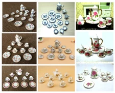 Dollhouse Miniature Porcelain Dinnerware Coffee Tea pot Cup dish set Tableware
