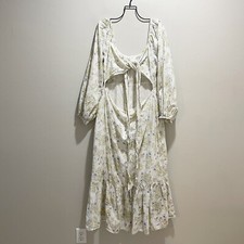 ASOS DESIGN Women’s White Eyelet Floral Wrap Front Midi Dress Balloon Slv US 10