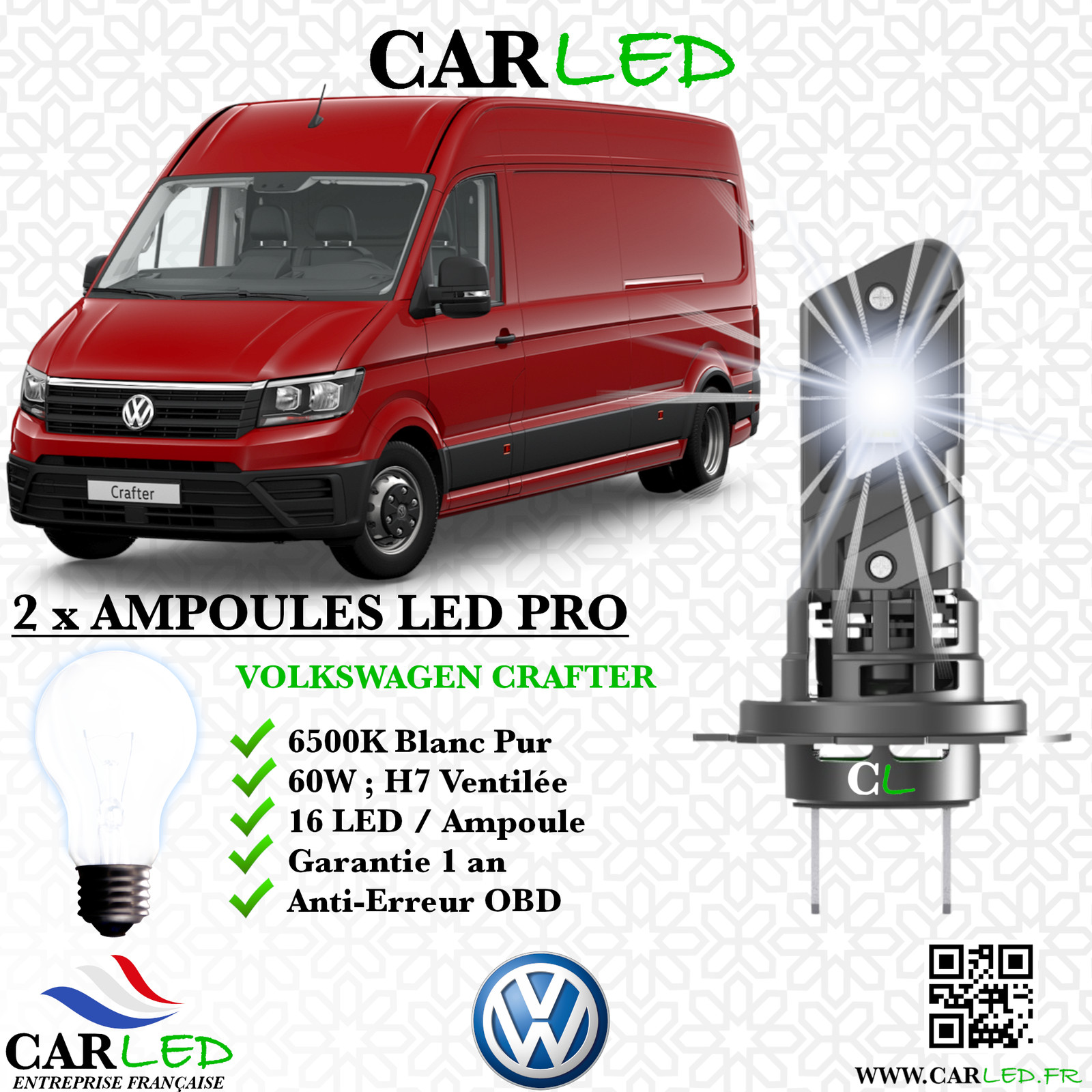 Kit ampoule LED Volkswagen Crafter haut rendement en aluminium aviation pour phares avant durables