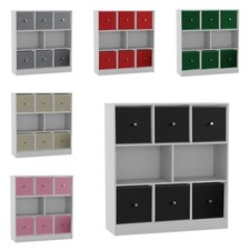Libreria moderna 8 cubi ripiano largo contenitore bianco con 6 cassetti in tessuto