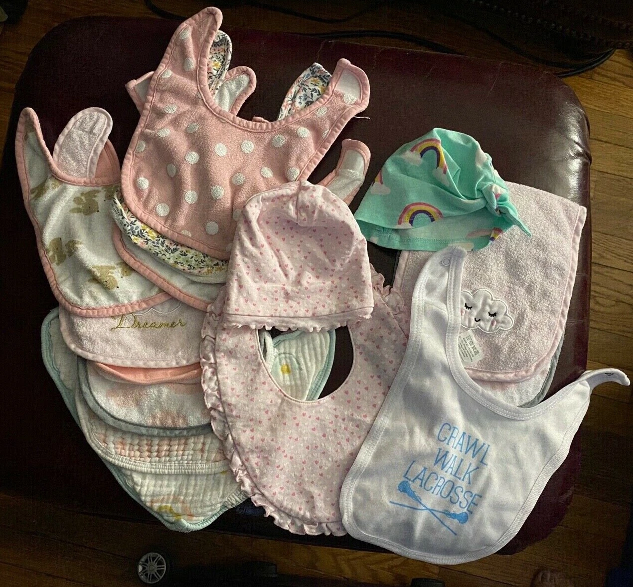 Baby Infant Girl Bibs Hats Burp Cloth Lot