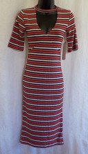 Almost Famous Midi Dress NWT Red Multi Stripe V Neck W Neck Band Polyester Blend