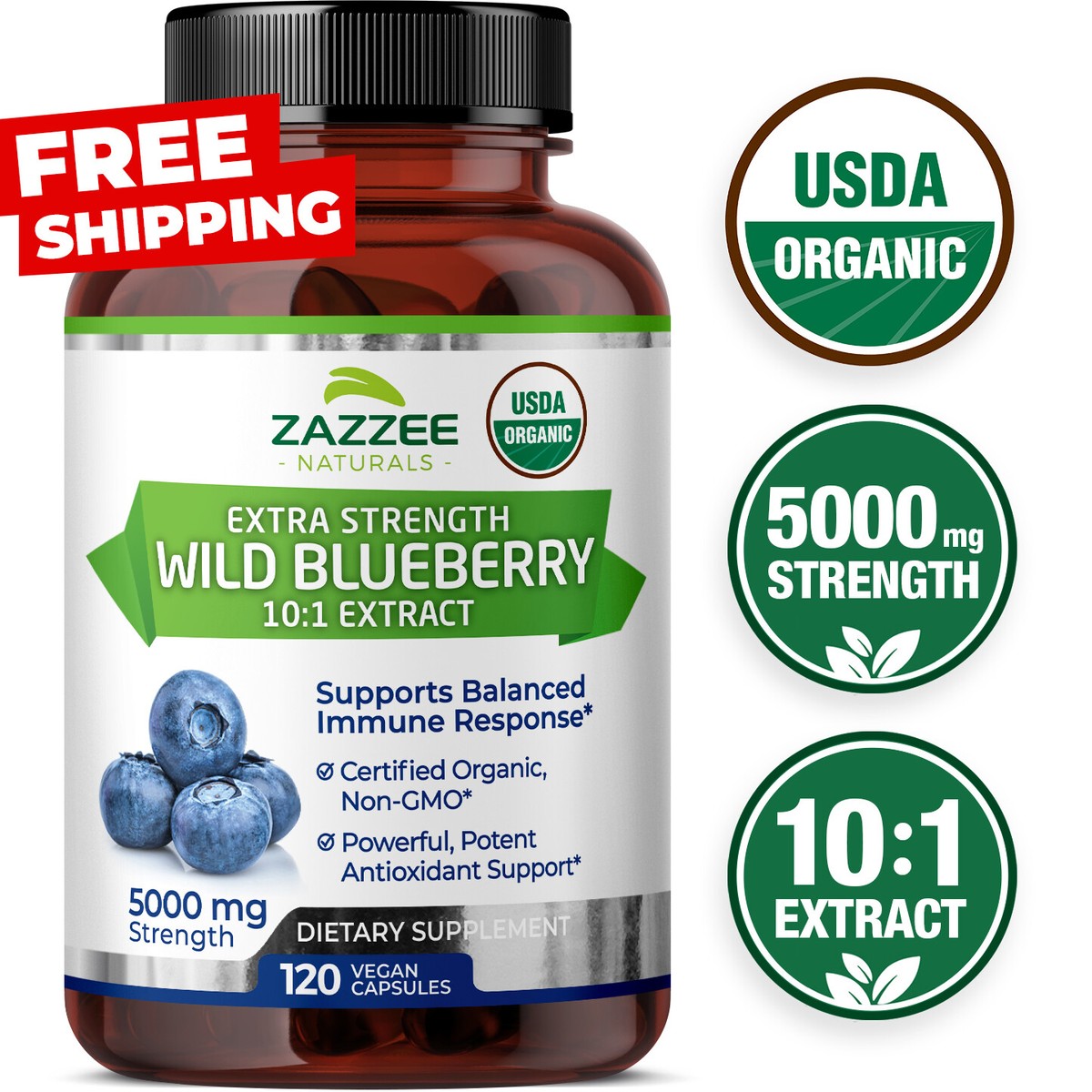 USDA Organic Wild Blueberry Extract Whole Fruit 5000 mg