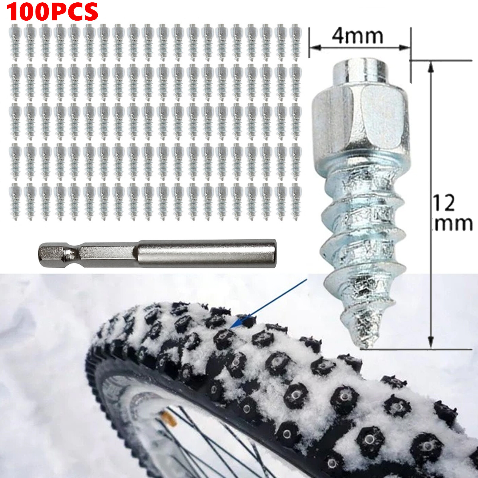 100Pcs 12mm Car SUV ATV AntiSlip Screw Stud Wheel Tyre Snow Tire