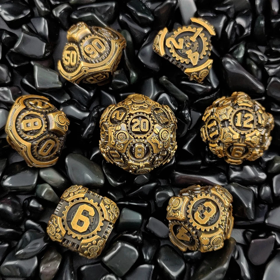 7PCS Metal DND Dice Set Polyhedral Die TRPG Dungeons and Dragons Steampunk Gear - Image 2 of 4