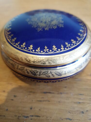 Vintage Lazeyras Limoges Blue/Gold Trinket Pot - Picture 2 of 6