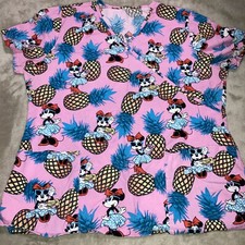 Women's Disney scrub top L minnie pink pineapple Nurse Disney