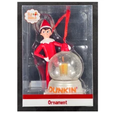 Dunkin Donuts Elf On The Shelf Boy Red Ornament Snow Globe Coffee New 2023