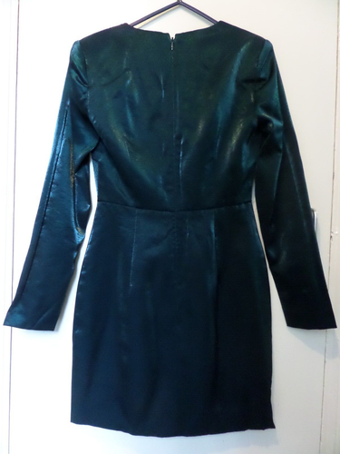 ASOS Green Metallic Plunge V Neck, Long Sleeve Party Dress - UK 8 - Picture 4 of 6