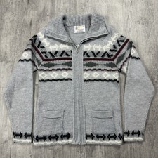 VINTAGE LONDON FOG FAIR ISLE FULL ZIP SWEATER CARDIGAN USA COLLARED SMALL S GREY