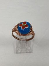 Handmade  Copper Wire Wrap  Glass Bead Ring  Size 7  104