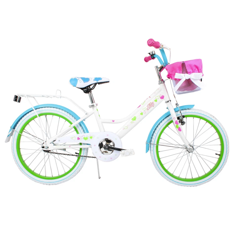 LILY 20" Kinderfahrrad Mädchenfahrrad Fahrrad für Mädchen Kinderrad WEISS-BLAU