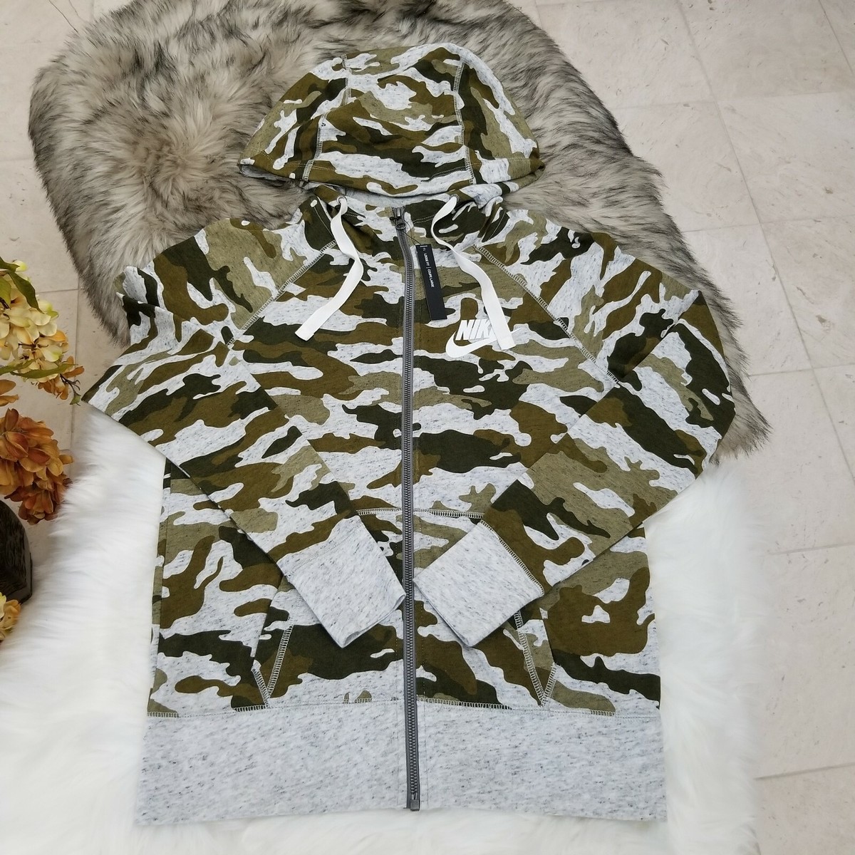 Nike Gym Vintage Full‑Zip Camo Cotton Blend Hoodie Jacket